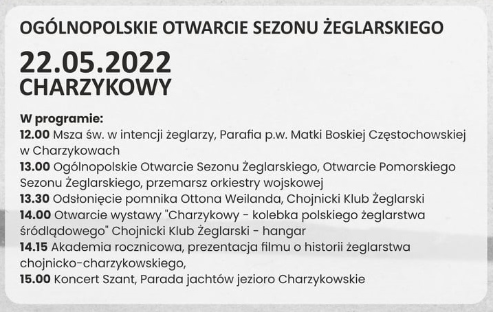 Sprawdzamy program Ogólnopolskiego Otwarcia Sezonu Żeglarskiego w Charzykowach