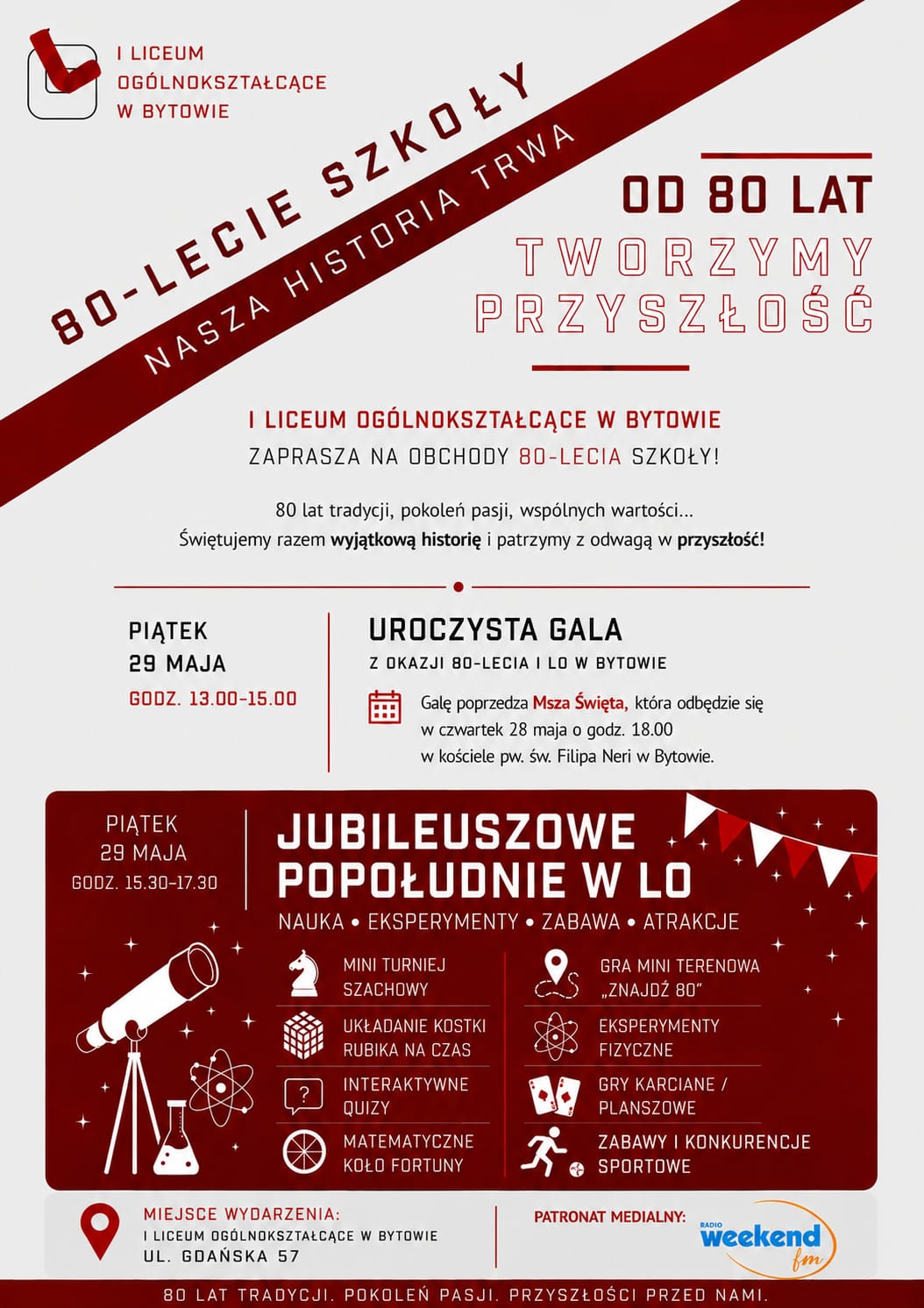 I Liceum Ogólnokształcące w Bytowie świętuje jubileusz 80-lecia. Uroczystość zaplanowano na najbliższy piątek